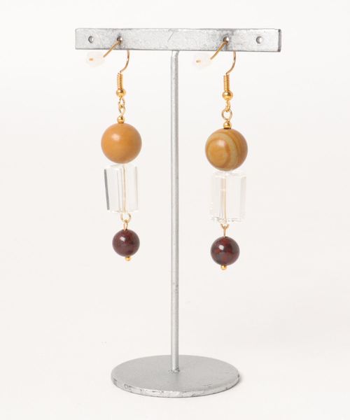 tone(トーン)の「【tesor'stone】ウッドビーズパワーストーンピアス(ピアス(両耳用)・レディース・ブラウン/キャメル・FREE)」の3枚目の写真