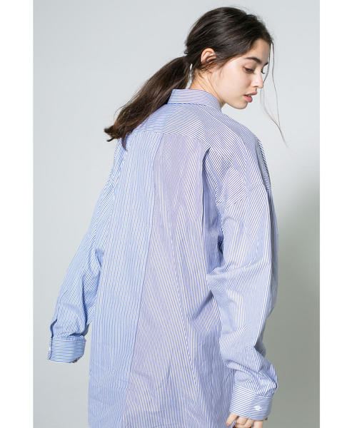 MONKEY TIME（モンキータイム）の「＜monkey time＞ STRIPE PANEL OVER SIZED REG/シャツ（シャツ/ブラウス・メンズ・ライトブルー/ネイビー・SMALL/MEDIUM/LARGE/X-LARGE）」の2枚目の写真