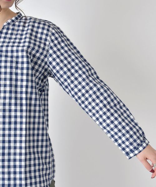 SHIPS Days（シップスデイズ）の「SHIPS Days STANDARD:スキッパー チェックシャツ 19SS　◇（シャツ/ブラウス・レディース・ホワイト/ネイビー・S～Ｍ/M～Ｌ）」の12枚目の写真