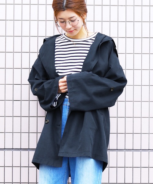 reca（レカ）の「【ZOZOTOWN限定】フード取り外しOK! ショート丈トレンチコート 2019S/S（トレンチコート・レディース・ベージュ/カーキ/ブルー系その他・M/L）」の5枚目の写真