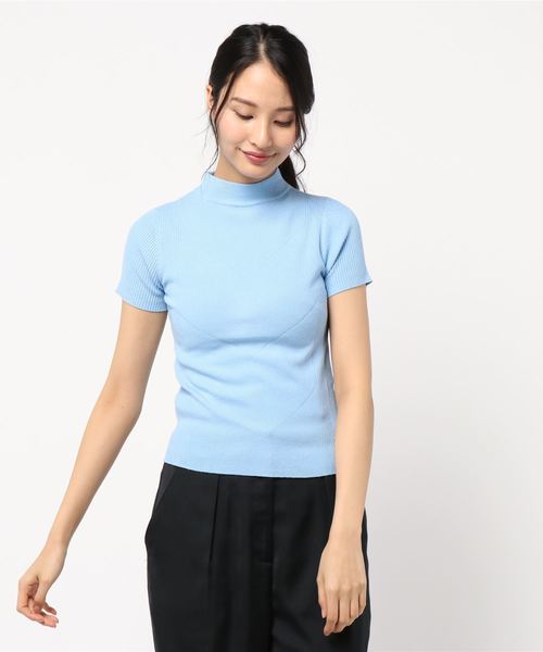 KOBE LETTUCE（コウベレタス）の「V字編み半袖ハイネックリブニットプルオーバー（ニット/セーター・レディース・ベージュ/グレー/ブラック/オフホワイト/マスタード/コーラル/サックスブルー・FREE）」の6枚目の写真