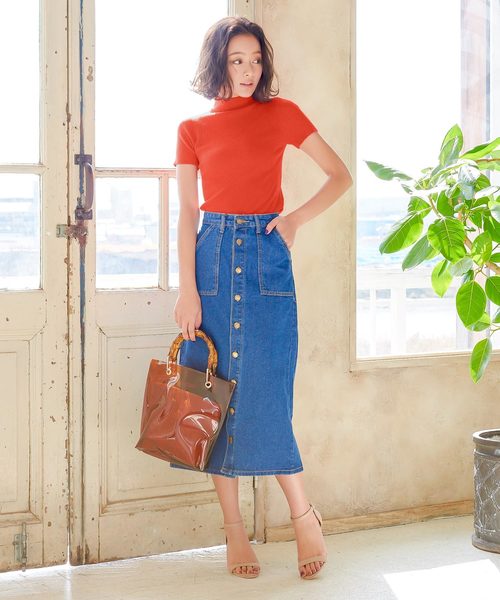 KOBE LETTUCE（コウベレタス）の「V字編み半袖ハイネックリブニットプルオーバー（ニット/セーター・レディース・ベージュ/グレー/ブラック/オフホワイト/マスタード/コーラル/サックスブルー・FREE）」の15枚目の写真