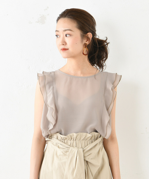 DouDou(ドゥドゥ)の「フリルシフォンブラウス(シャツ/ブラウス・レディース・ブラック/ダークブラウン/ブラウン/オレンジ/アイボリー/グレイッシュベージュ・FREE)」の9枚目の写真