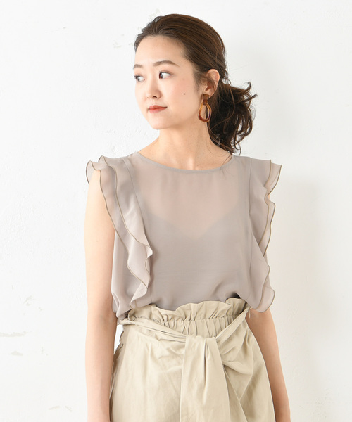 DouDou(ドゥドゥ)の「フリルシフォンブラウス(シャツ/ブラウス・レディース・ブラック/ダークブラウン/ブラウン/オレンジ/アイボリー/グレイッシュベージュ・FREE)」の7枚目の写真