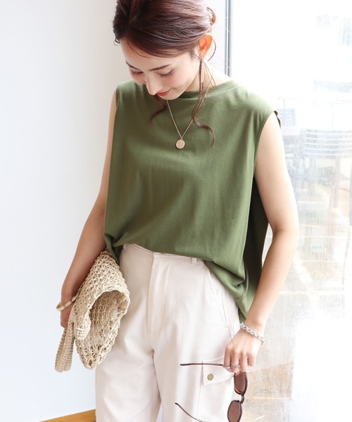 andme（アンドミー）の「デザインノースリーブカットソー（Tシャツ/カットソー・レディース・ブラック/オフホワイト/ライトブラウン/カーキ/グレー系その他・M/L）」の5枚目の写真