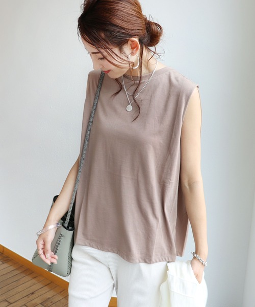 andme（アンドミー）の「デザインノースリーブカットソー（Tシャツ/カットソー・レディース・ブラック/オフホワイト/ライトブラウン/カーキ/グレー系その他・M/L）」の4枚目の写真