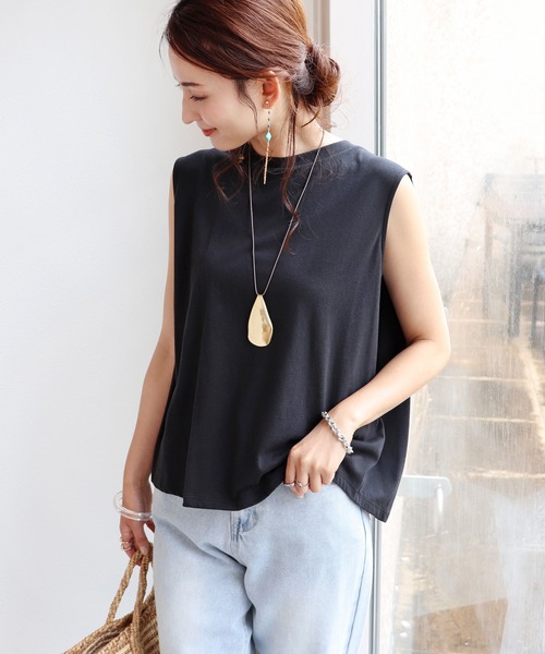 andme（アンドミー）の「デザインノースリーブカットソー（Tシャツ/カットソー・レディース・ブラック/オフホワイト/ライトブラウン/カーキ/グレー系その他・M/L）」の3枚目の写真