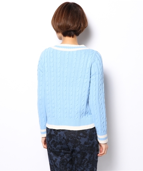 DISCOAT（ディスコート）の「【Discoat】ライン入りVネックプルオーバー（ニット/セーター・レディース・オフホワイト/ライトブルー/モカ・ﾌﾘ-）」の11枚目の写真