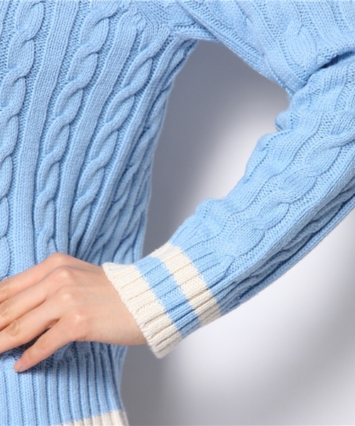 DISCOAT（ディスコート）の「【Discoat】ライン入りVネックプルオーバー（ニット/セーター・レディース・オフホワイト/ライトブルー/モカ・ﾌﾘ-）」の9枚目の写真