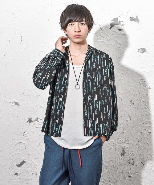 MinoriTY（マイノリティ）の「メンズジオメトリック長袖オープンカラーシャツ（シャツ/ブラウス・メンズ・ブラック/ブラック系その他/ブルー系その他/ネイビー・M/L）」の3枚目の写真