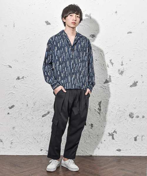 MinoriTY（マイノリティ）の「メンズジオメトリック長袖オープンカラーシャツ（シャツ/ブラウス・メンズ・ブラック/ブラック系その他/ブルー系その他/ネイビー・M/L）」の8枚目の写真