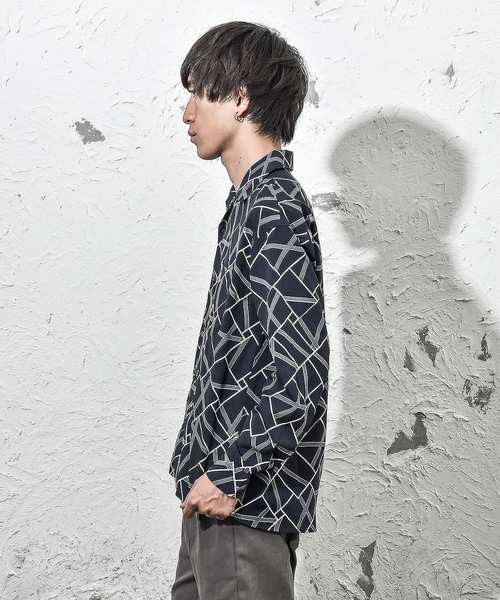 MinoriTY（マイノリティ）の「メンズジオメトリック長袖オープンカラーシャツ（シャツ/ブラウス・メンズ・ブラック/ブラック系その他/ブルー系その他/ネイビー・M/L）」の10枚目の写真
