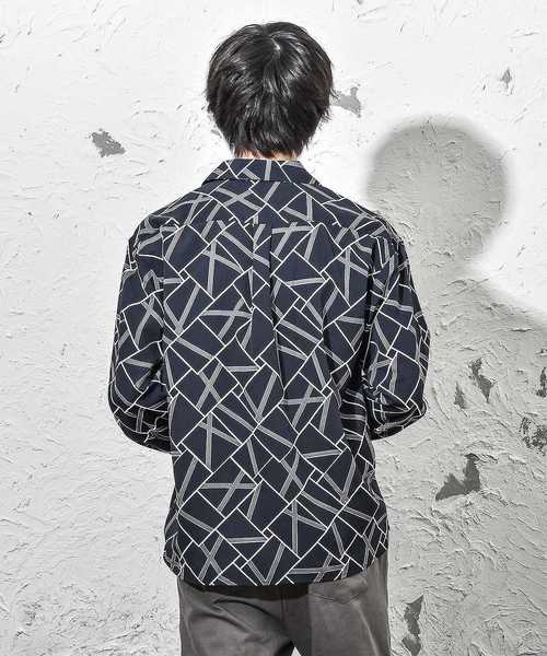 MinoriTY（マイノリティ）の「メンズジオメトリック長袖オープンカラーシャツ（シャツ/ブラウス・メンズ・ブラック/ブラック系その他/ブルー系その他/ネイビー・M/L）」の7枚目の写真