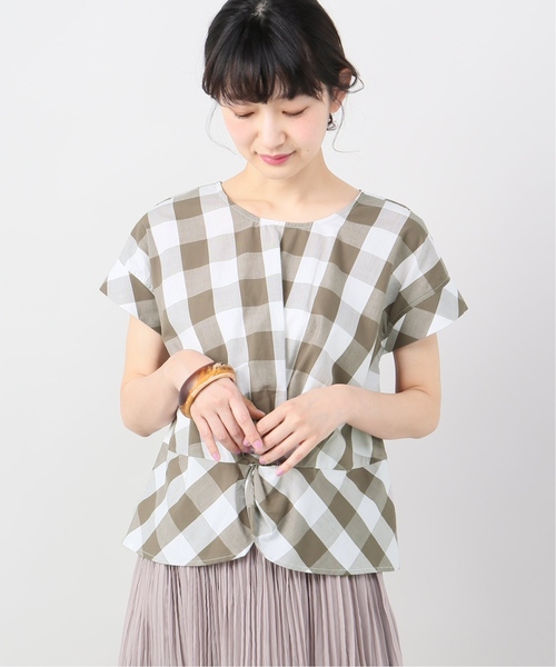 JOINT WORKS(ジョイントワークス)の「ネジリクロップドチェックブラウス(シャツ/ブラウス・レディース・ブラック/ベージュ/パープル・FREE)」の1枚目の写真