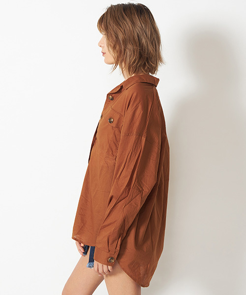 SPIRALGIRL（スパイラルガール）の「コットンオーバーシャツ（シャツ/ブラウス・レディース・オフホワイト/ブラウン/ベージュ・FREE）」の9枚目の写真