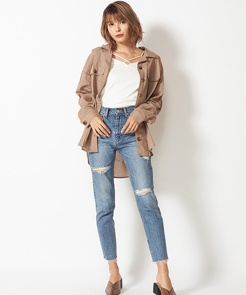 SPIRALGIRL（スパイラルガール）の「コットンオーバーシャツ（シャツ/ブラウス・レディース・オフホワイト/ブラウン/ベージュ・FREE）」の8枚目の写真