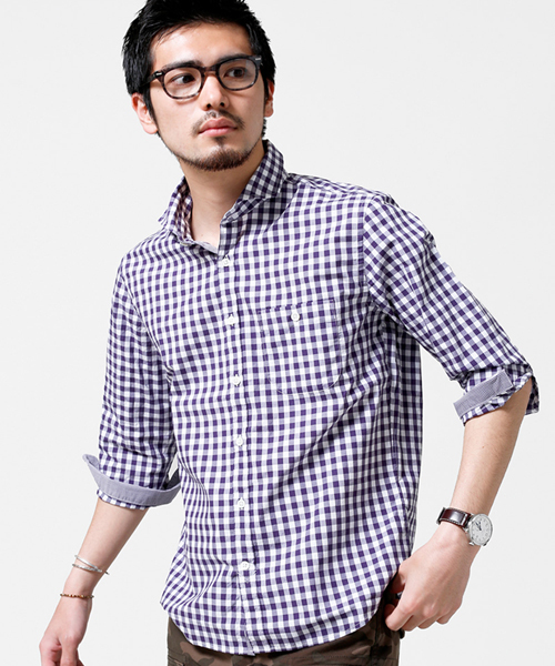 NANO universe（ナノユニバース）の「WEB限定 / BIGギンガムsh 7/S（シャツ/ブラウス・メンズ・ブラック/ネイビー/パープル/ブルー・LARGE/SMALL/MEDIUM/X-LARGE）」の4枚目の写真