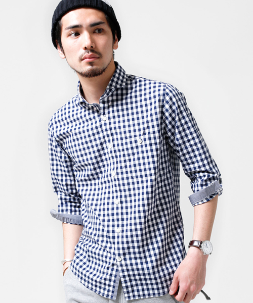 NANO universe（ナノユニバース）の「WEB限定 / BIGギンガムsh 7/S（シャツ/ブラウス・メンズ・ブラック/ネイビー/パープル/ブルー・LARGE/SMALL/MEDIUM/X-LARGE）」の3枚目の写真