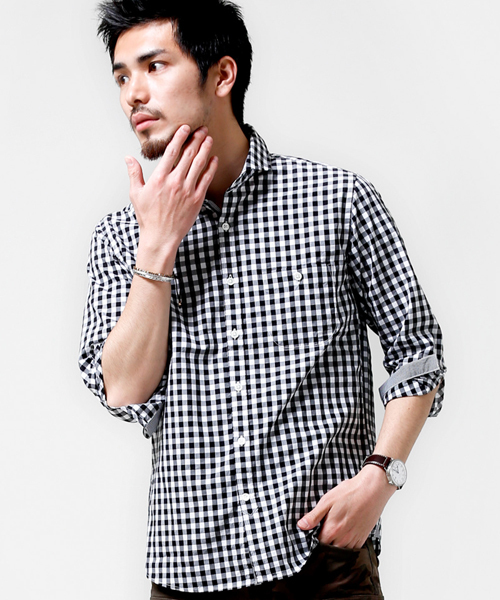 NANO universe（ナノユニバース）の「WEB限定 / BIGギンガムsh 7/S（シャツ/ブラウス・メンズ・ブラック/ネイビー/パープル/ブルー・LARGE/SMALL/MEDIUM/X-LARGE）」の2枚目の写真