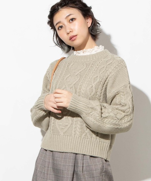 WEGO(ウィゴー)の「WEGO/【セットアップ対応商品】ケーブルセーター(ニット/セーター・レディース・パープル/アイボリー/マスタード/ワイン/ライトベージュ/ピンク/ライトブラウン/ブルー系その他/グリーン系その他・FREE)」の4枚目の写真