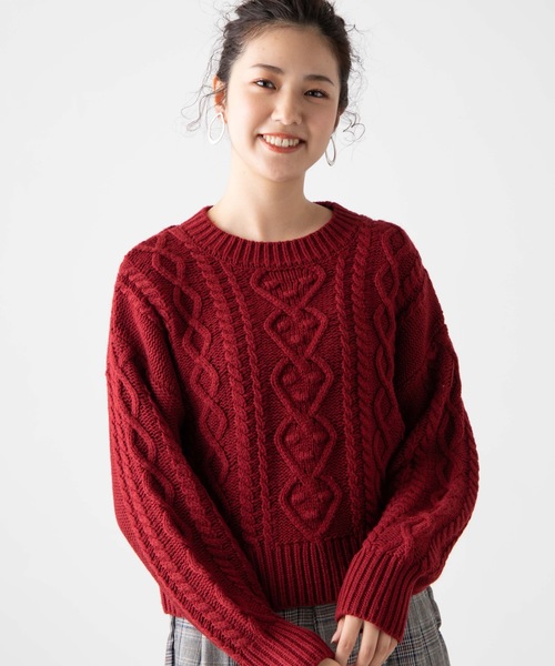 WEGO(ウィゴー)の「WEGO/【セットアップ対応商品】ケーブルセーター(ニット/セーター・レディース・パープル/アイボリー/マスタード/ワイン/ライトベージュ/ピンク/ライトブラウン/ブルー系その他/グリーン系その他・FREE)」の9枚目の写真