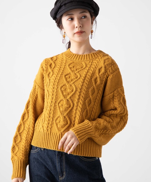 WEGO(ウィゴー)の「WEGO/【セットアップ対応商品】ケーブルセーター(ニット/セーター・レディース・パープル/アイボリー/マスタード/ワイン/ライトベージュ/ピンク/ライトブラウン/ブルー系その他/グリーン系その他・FREE)」の7枚目の写真