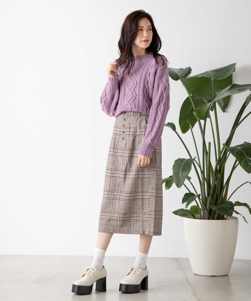 WEGO(ウィゴー)の「WEGO/【セットアップ対応商品】ケーブルセーター(ニット/セーター・レディース・パープル/アイボリー/マスタード/ワイン/ライトベージュ/ピンク/ライトブラウン/ブルー系その他/グリーン系その他・FREE)」の21枚目の写真