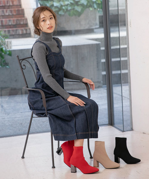 KOBE LETTUCE（コウベレタス）の「スクエアトゥソックスブーツ（ブーツ・レディース・ブラック/ベージュ/レッド・LL/S/M/L）」の7枚目の写真