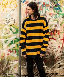 Oversize waffle border knit / オーバーサイズワッフルボーダーニット