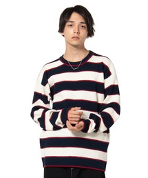 Oversize waffle border knit / オーバーサイズワッフルボーダーニット