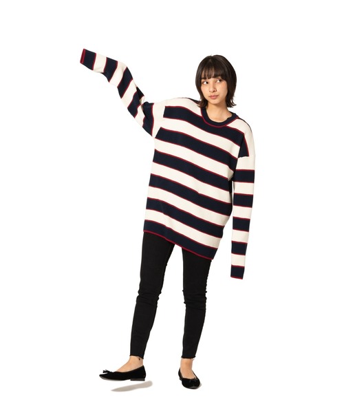 glamb（グラム）の「Oversize waffle border knit / オーバーサイズワッフルボーダーニット（ニット/セーター・メンズ・イエロー系その他/ホワイト×ネイビー/ブラック×レッド/ブラック×グリーン・1/2/0/4/3）」の15枚目の写真