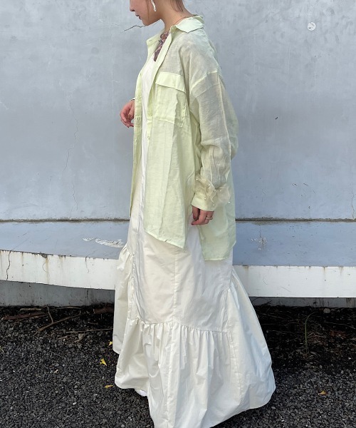 andme（アンドミー）の「オーバーサイズ長袖シアーシャツ（シャツ/ブラウス・レディース・ブラック/グレー系その他/ベージュ/ダークベージュ/アイボリー/グリーン/イエロー/ミント/ピンク/カーキ/カーキ系/ブルー・F(M)）」の14枚目の写真