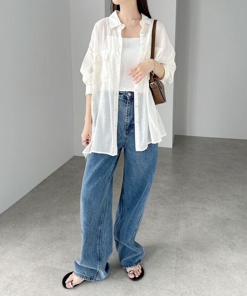 andme（アンドミー）の「オーバーサイズ長袖シアーシャツ（シャツ/ブラウス・レディース・ブラック/グレー系その他/ベージュ/ダークベージュ/アイボリー/グリーン/イエロー/ミント/ピンク/カーキ/カーキ系/ブルー・F(M)）」の17枚目の写真