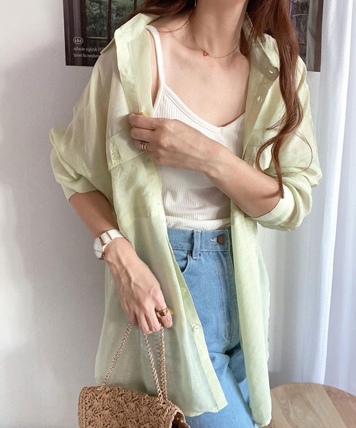 andme（アンドミー）の「オーバーサイズ長袖シアーシャツ（シャツ/ブラウス・レディース・ブラック/グレー系その他/ベージュ/ダークベージュ/アイボリー/グリーン/イエロー/ミント/ピンク/カーキ/カーキ系/ブルー・F(M)）」の19枚目の写真