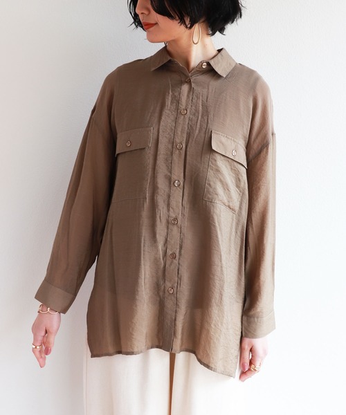 andme（アンドミー）の「オーバーサイズ長袖シアーシャツ（シャツ/ブラウス・レディース・ブラック/グレー系その他/ベージュ/ダークベージュ/アイボリー/グリーン/イエロー/ミント/ピンク/カーキ/カーキ系/ブルー・F(M)）」の20枚目の写真