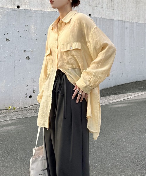 値下げ　新品　ベージュ オーバーサイズ 長袖 ラミーブラウス アンドミー andme 長袖オーバーサイズシアーシャツ ブラウス