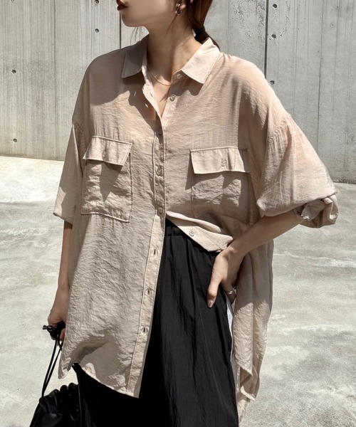 andme（アンドミー）の「オーバーサイズ長袖シアーシャツ（シャツ/ブラウス・レディース・ブラック/グレー系その他/ベージュ/ダークベージュ/アイボリー/グリーン/イエロー/ミント/ピンク/カーキ/カーキ系/ブルー・F(M)）」の17枚目の写真