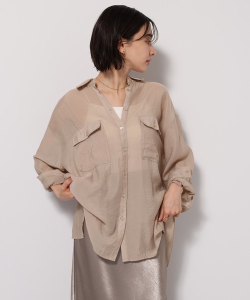 andme（アンドミー）の「オーバーサイズ長袖シアーシャツ（シャツ/ブラウス・レディース・ブラック/グレー系その他/ベージュ/ダークベージュ/アイボリー/グリーン/イエロー/ミント/ピンク/カーキ/カーキ系/ブルー・F(M)）」の22枚目の写真