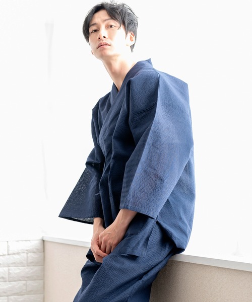 KYOETSU(キョウエツ)の「夏用しじら作務衣(着物・メンズ・ネイビー/ブラック/グレー/インディゴブルー・L/LL/M)」の4枚目の写真