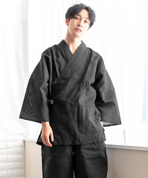 KYOETSU(キョウエツ)の「夏用しじら作務衣(着物・メンズ・ネイビー/ブラック/グレー/インディゴブルー・L/LL/M)」の2枚目の写真