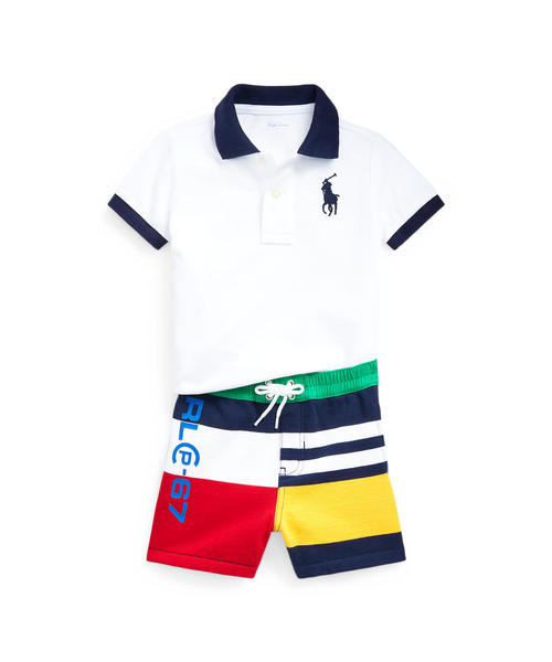 Polo Ralph Lauren Childrenswear(�|�������t���[�����`���C���h�E�F�A)�̃|���V���c & �t���[�X �V���[�g�p���c �Z�b�g(�x�r�[�M�t�g)