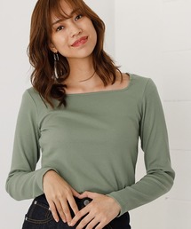 AZUL by moussy（アズールバイマウジー）の「SQUARE NECK RIB L/S TOPS/スクエアネックリブロングスリーブトップス（Tシャツ/カットソー）」