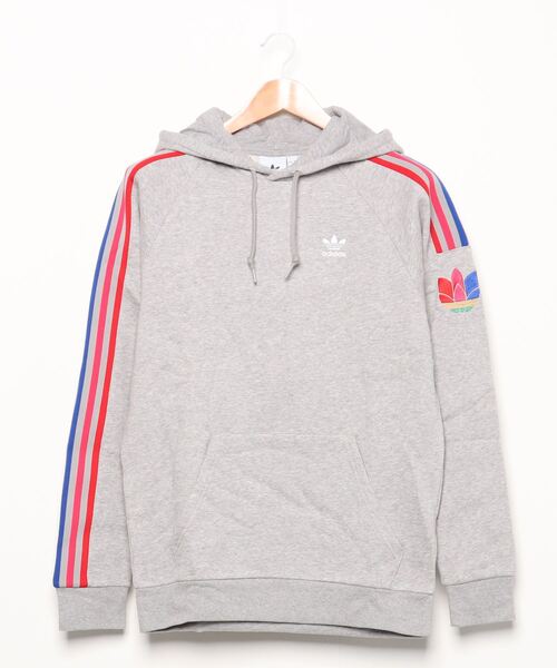 グレーと白のストライプパーカー adidas（アディダス）の「アディカラー 3D トレフォイル 3