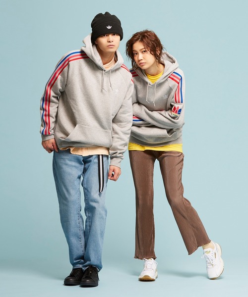 adidas 変形リメイクパーカー 再構築 大きいサイズ 個性的 バイカラー adidas（アディダス）の「アディカラー トリコロール
