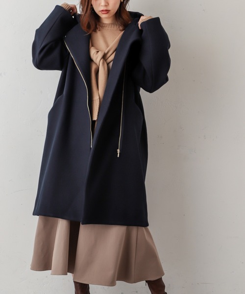 natural couture（ナチュラルクチュール）の「お上品フードジップコート（その他アウター・レディース・アイボリー/モカ/ネイビー/サックスブルー・FREE）」の3枚目の写真