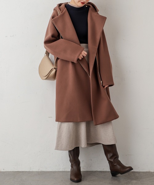 natural couture（ナチュラルクチュール）の「お上品フードジップコート（その他アウター・レディース・アイボリー/モカ/ネイビー/サックスブルー・FREE）」の2枚目の写真