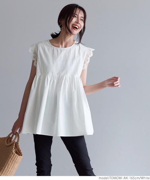 coca（coca）（コカ）の「袖レースギャザーブラウス（シャツ/ブラウス・レディース・ホワイト/チャコールグレー・ONE SIZE）」の8枚目の写真