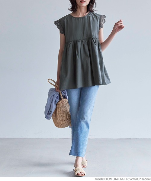 coca（coca）（コカ）の「袖レースギャザーブラウス（シャツ/ブラウス・レディース・ホワイト/チャコールグレー・ONE SIZE）」の9枚目の写真