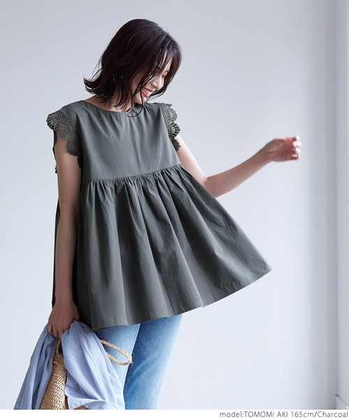 coca（coca）（コカ）の「袖レースギャザーブラウス（シャツ/ブラウス・レディース・ホワイト/チャコールグレー・ONE SIZE）」の10枚目の写真