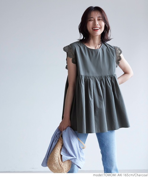 coca（coca）（コカ）の「袖レースギャザーブラウス（シャツ/ブラウス・レディース・ホワイト/チャコールグレー・ONE SIZE）」の12枚目の写真